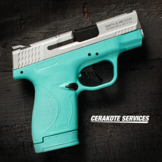 Smith and Wesson M&P Shield Plus Pistol Tiffany Blue Frame Satin Aluminum Slide